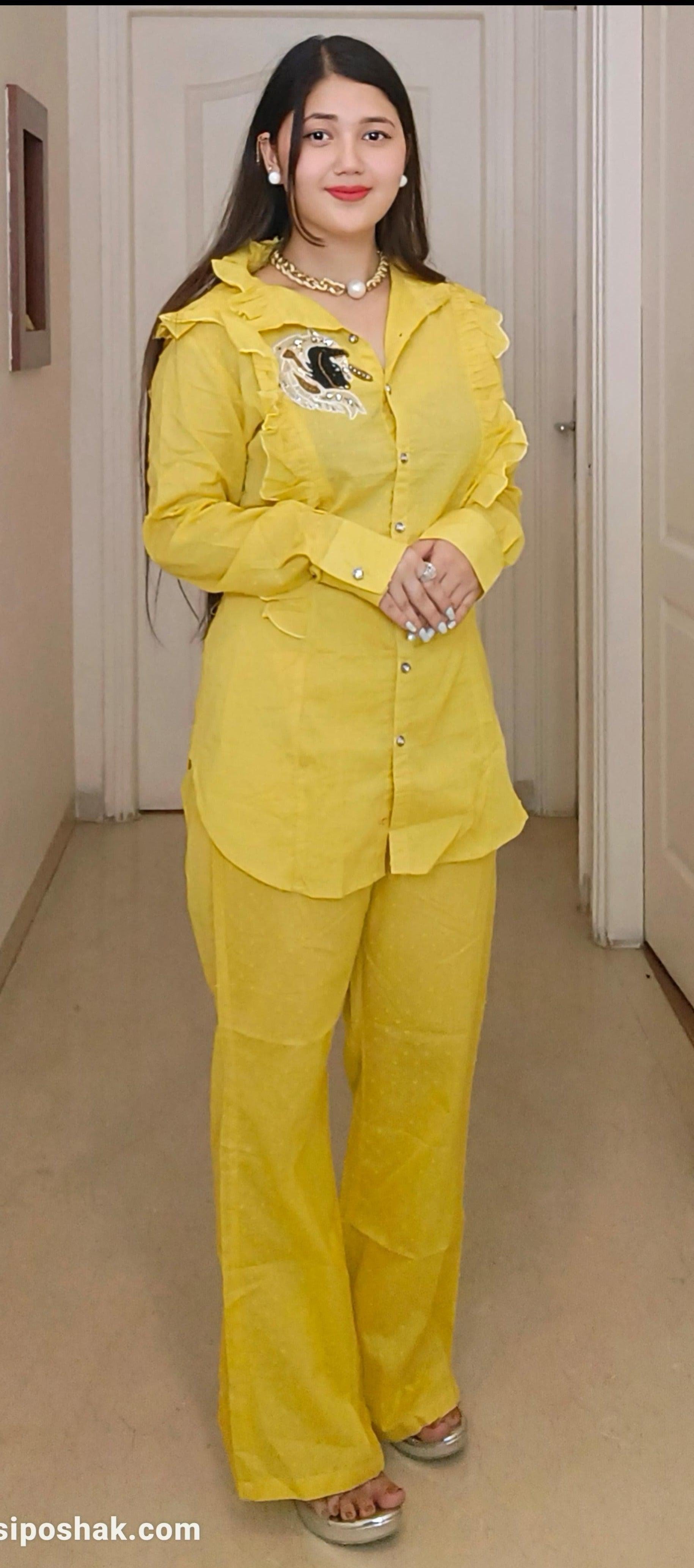 YELLOW COTTON 2 PC COORDSET - RajsiPoshak