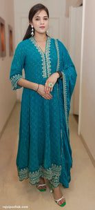 FIROZI/HOT PINK GEORGETTE ANARKALI WITH CHINON DUPATTA 7606 - RajsiPoshak
