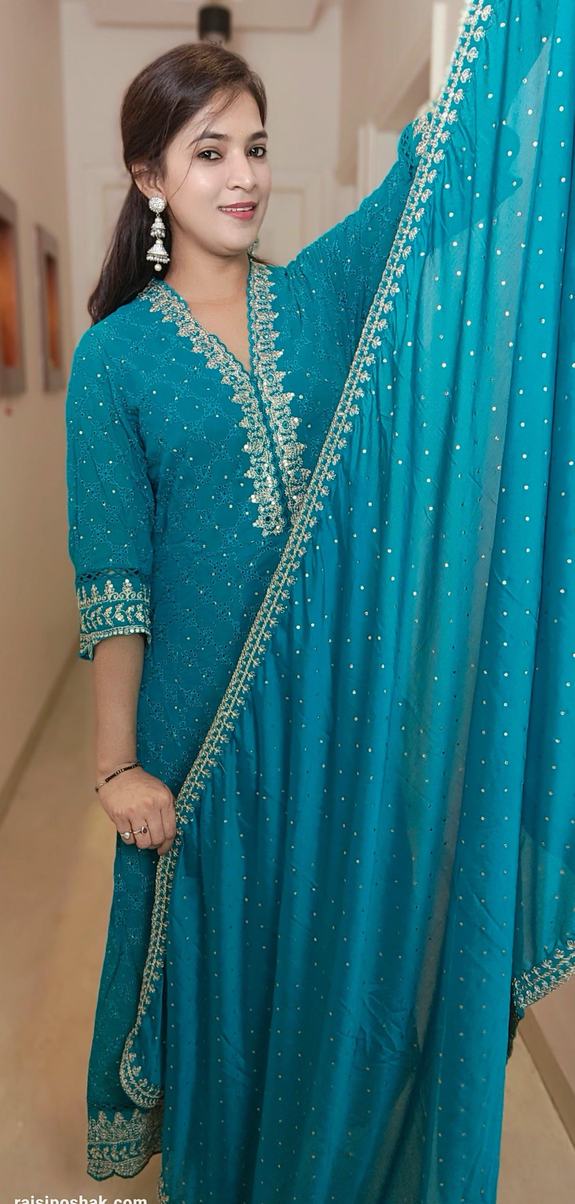 FIROZI/HOT PINK GEORGETTE ANARKALI WITH CHINON DUPATTA 7606 - RajsiPoshak