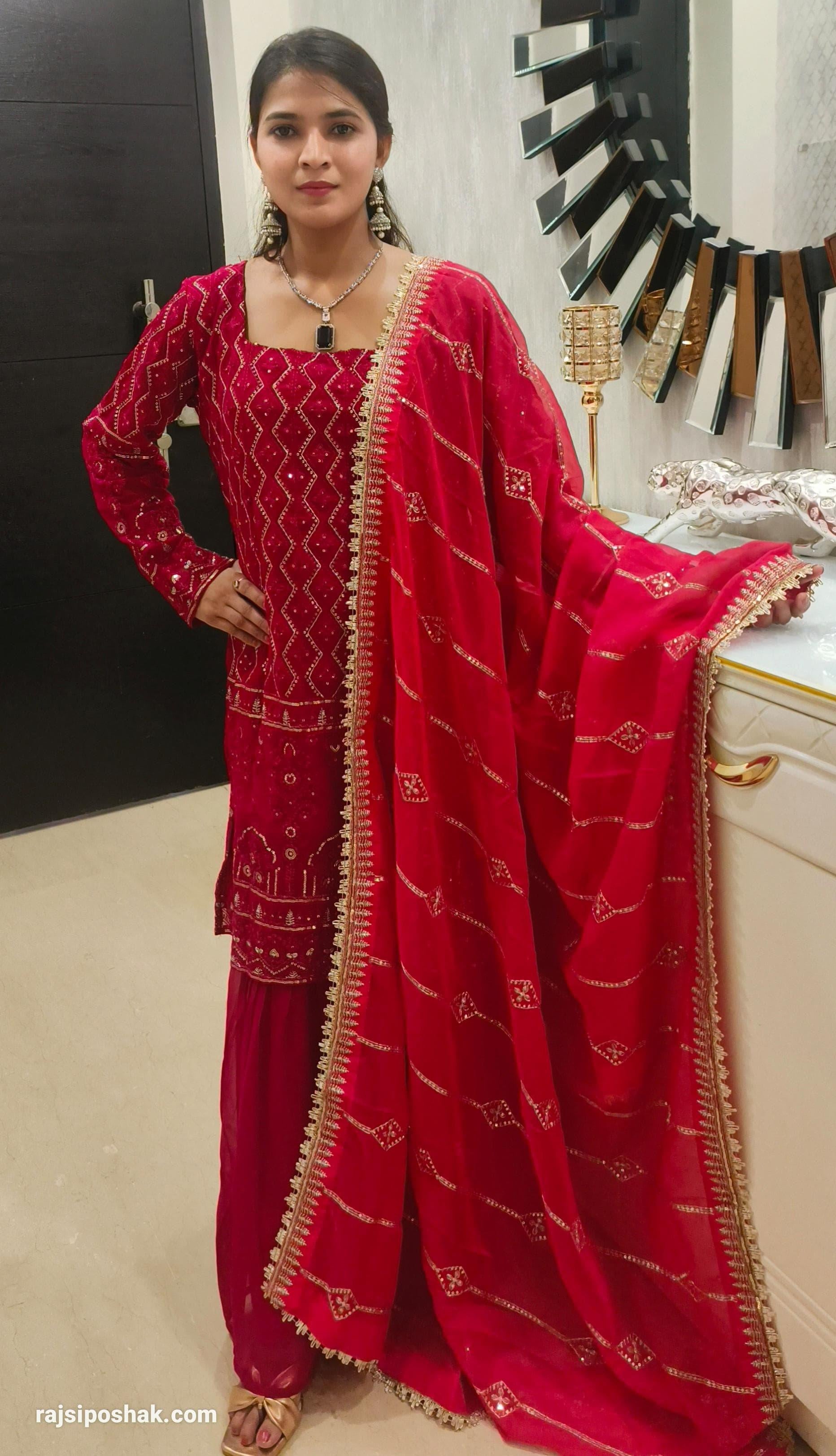 MAROON GEORGETTE SARARA SUIT - RajsiPoshak