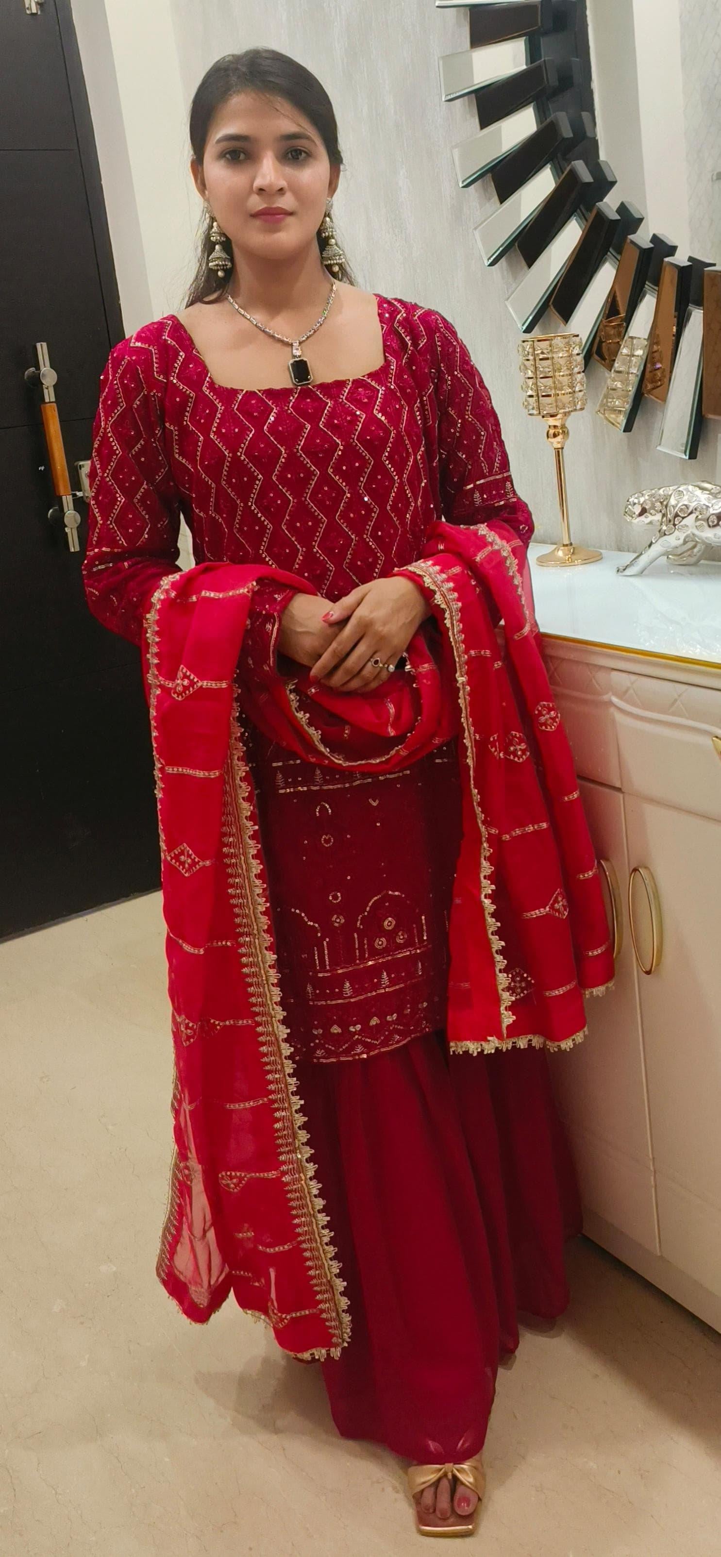MAROON GEORGETTE SARARA SUIT - RajsiPoshak