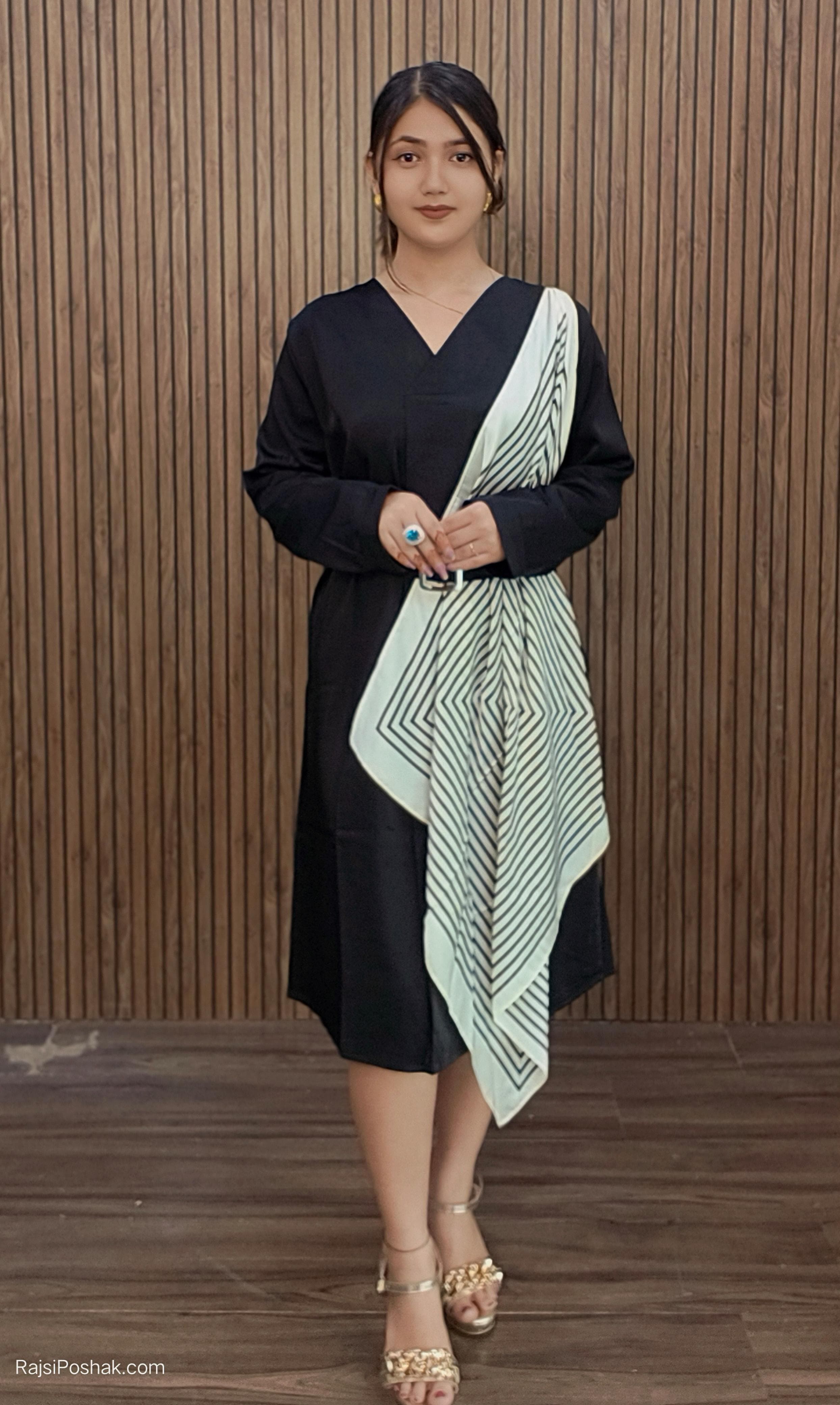 CORAL ORANGE & BLACK WRAP 1 PCS. INDO WESTERN DRESS