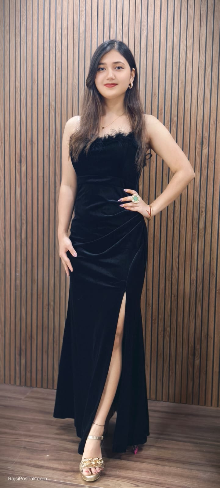 OFF-SHOULDER BACKLESS VELVET EVENING GOWN INDO WESTERN DRESS