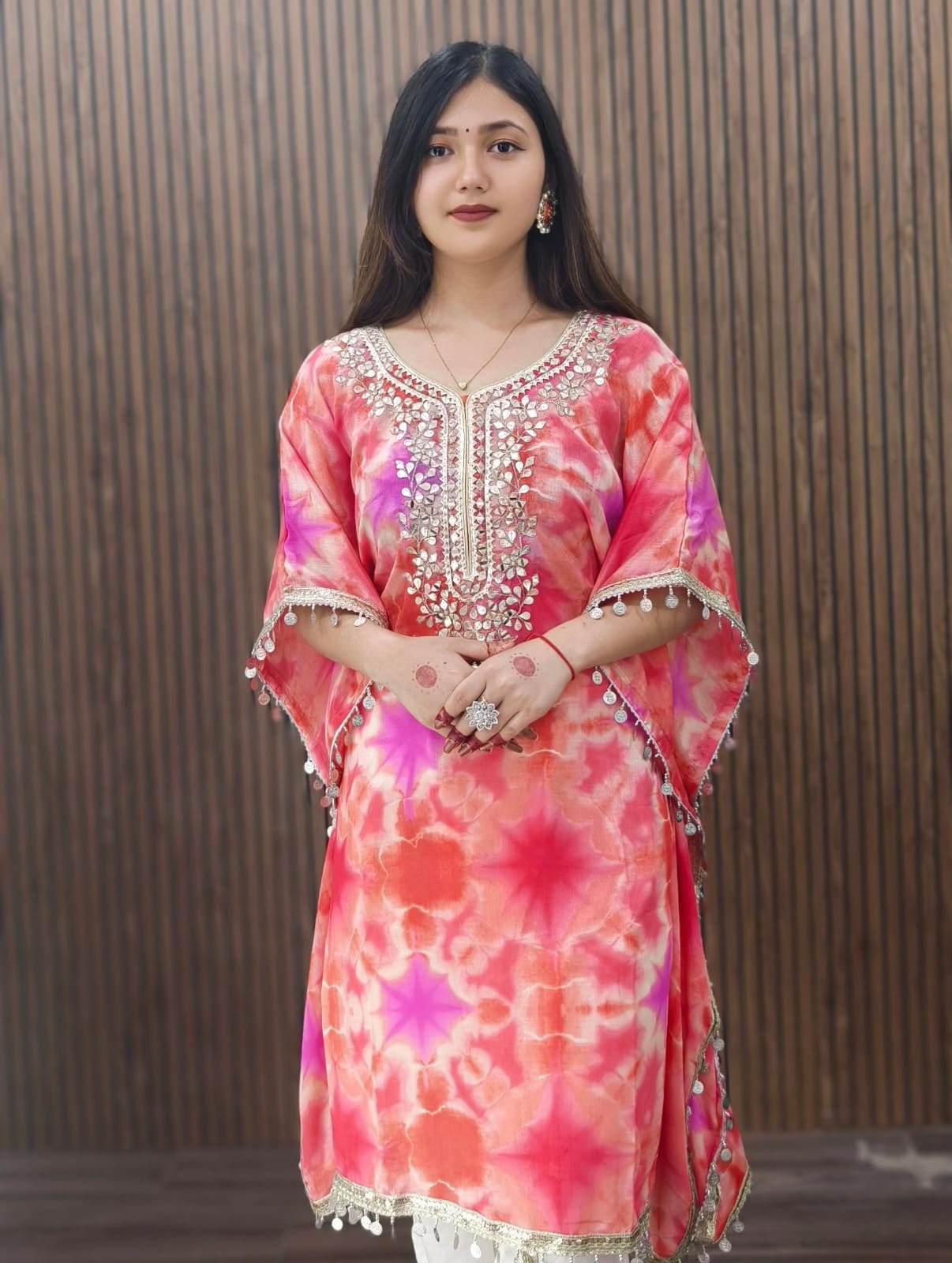 TRENDY RANI PINK AND PEACH PARTY WEAR KAFTAN WITH PANT