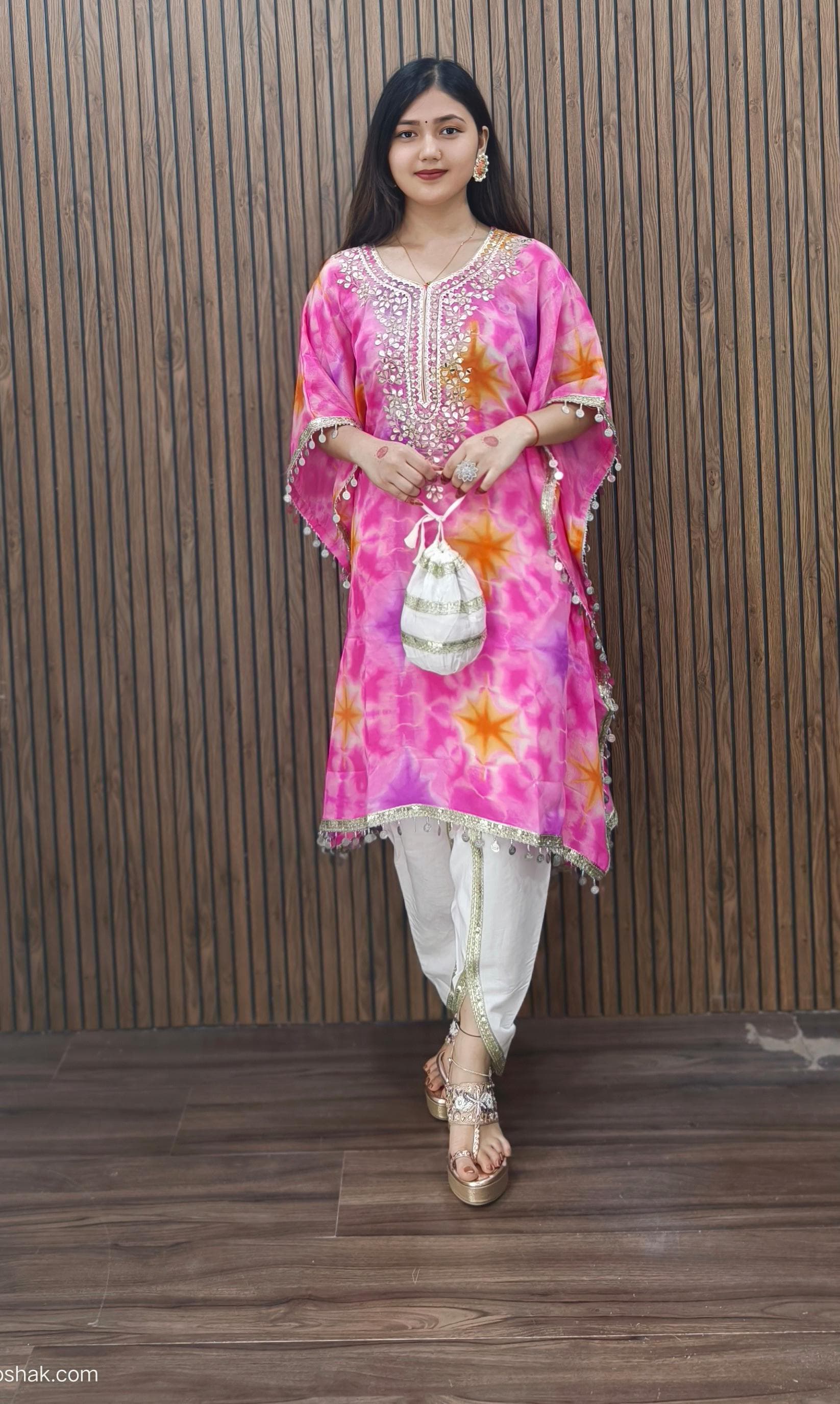 TRENDY RANI PINK AND PEACH PARTY WEAR KAFTAN WITH PANT