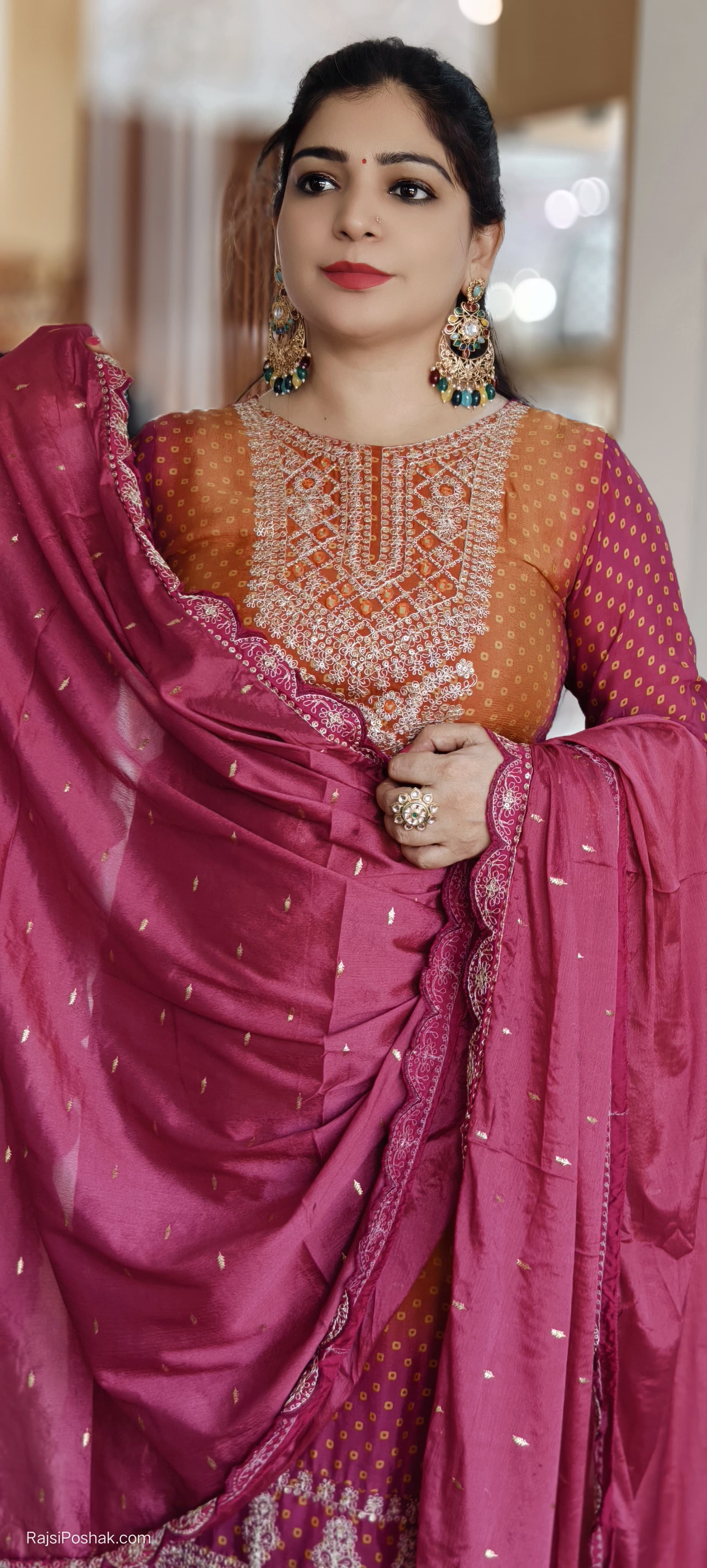 ORANGE CHINON FABRIC PARTY WEAR SUIT WITH SHARARA