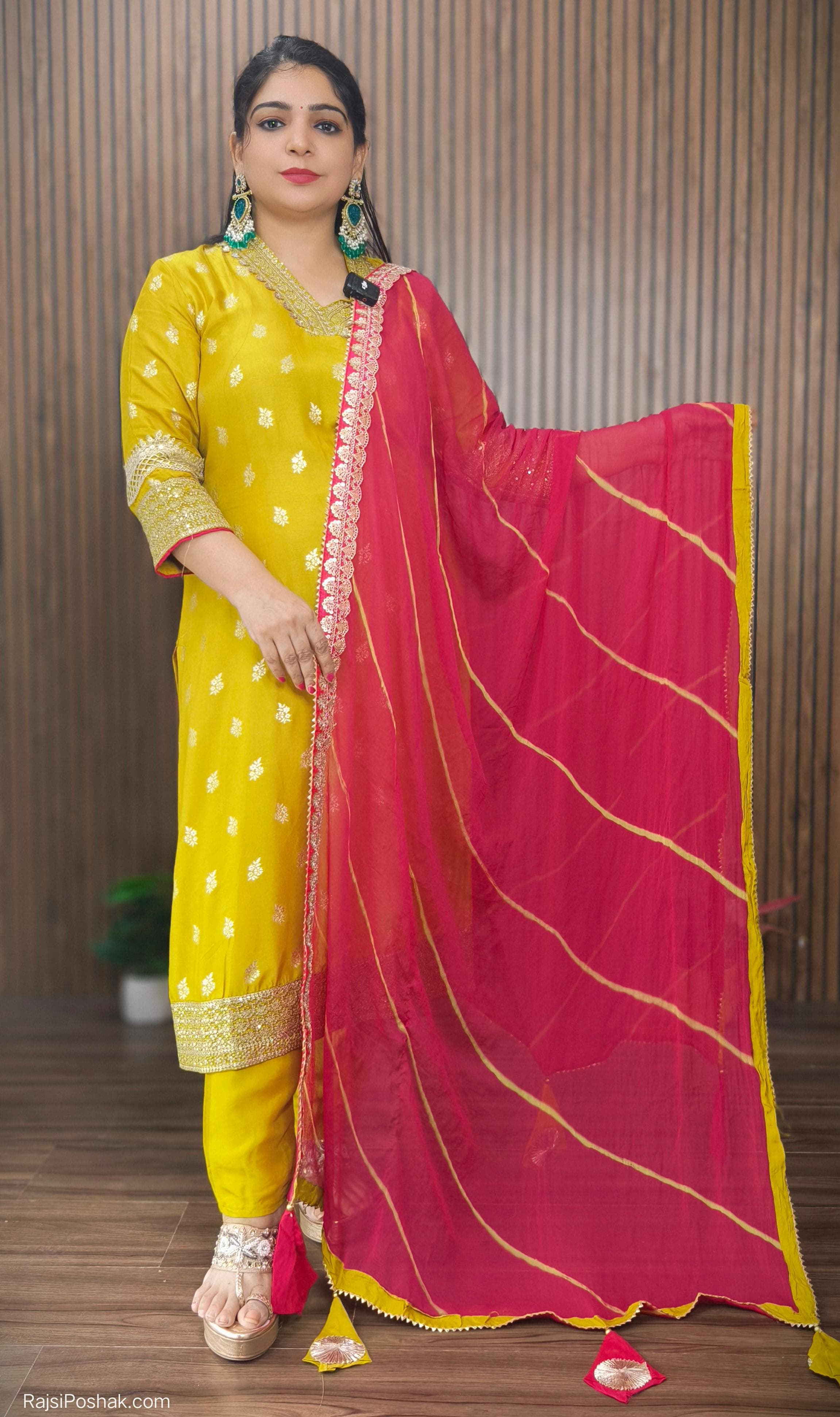 YELLOW PREMIUM SILK KURTI AND BANARSI DUPATTA