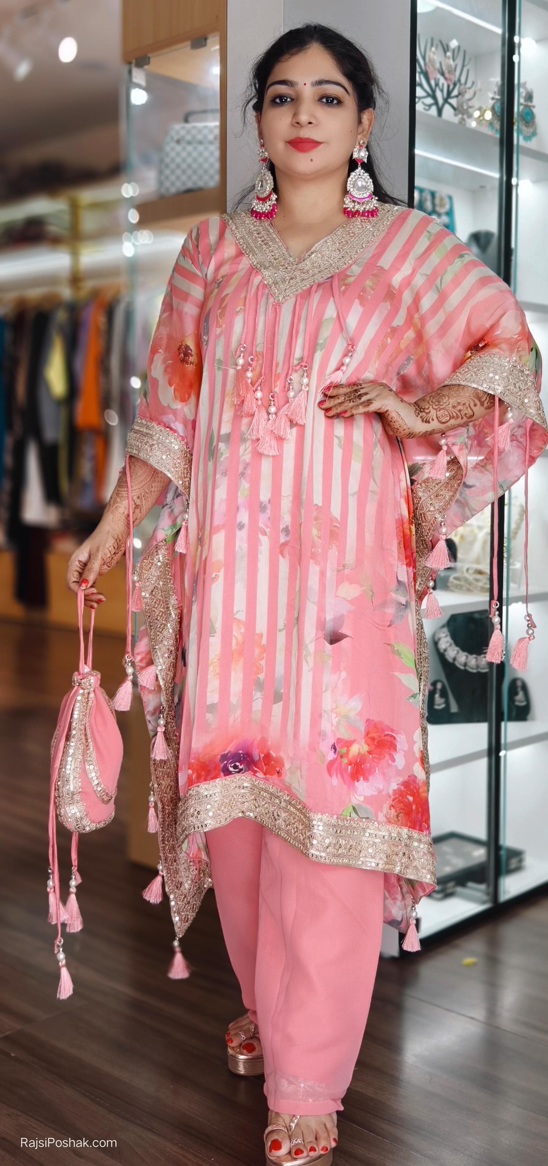 FASHIONABLE BABY PINK KAFTAN OUTFIT WITH MATCHING PANTS