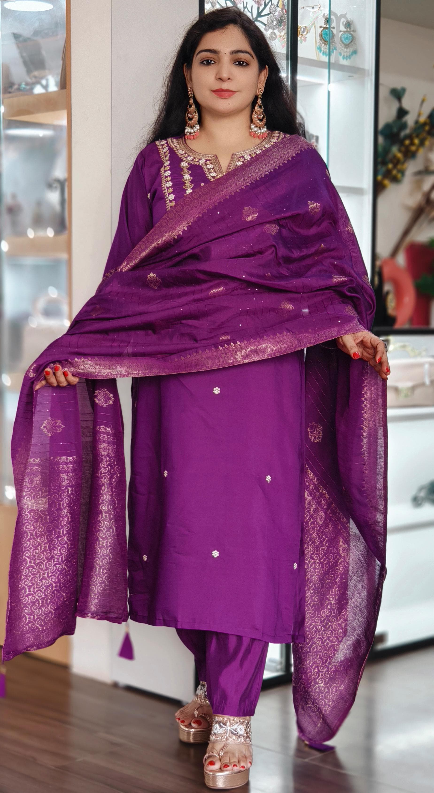 LOVELY PURPLE PURE SILK SUIT WITH DUPATTA