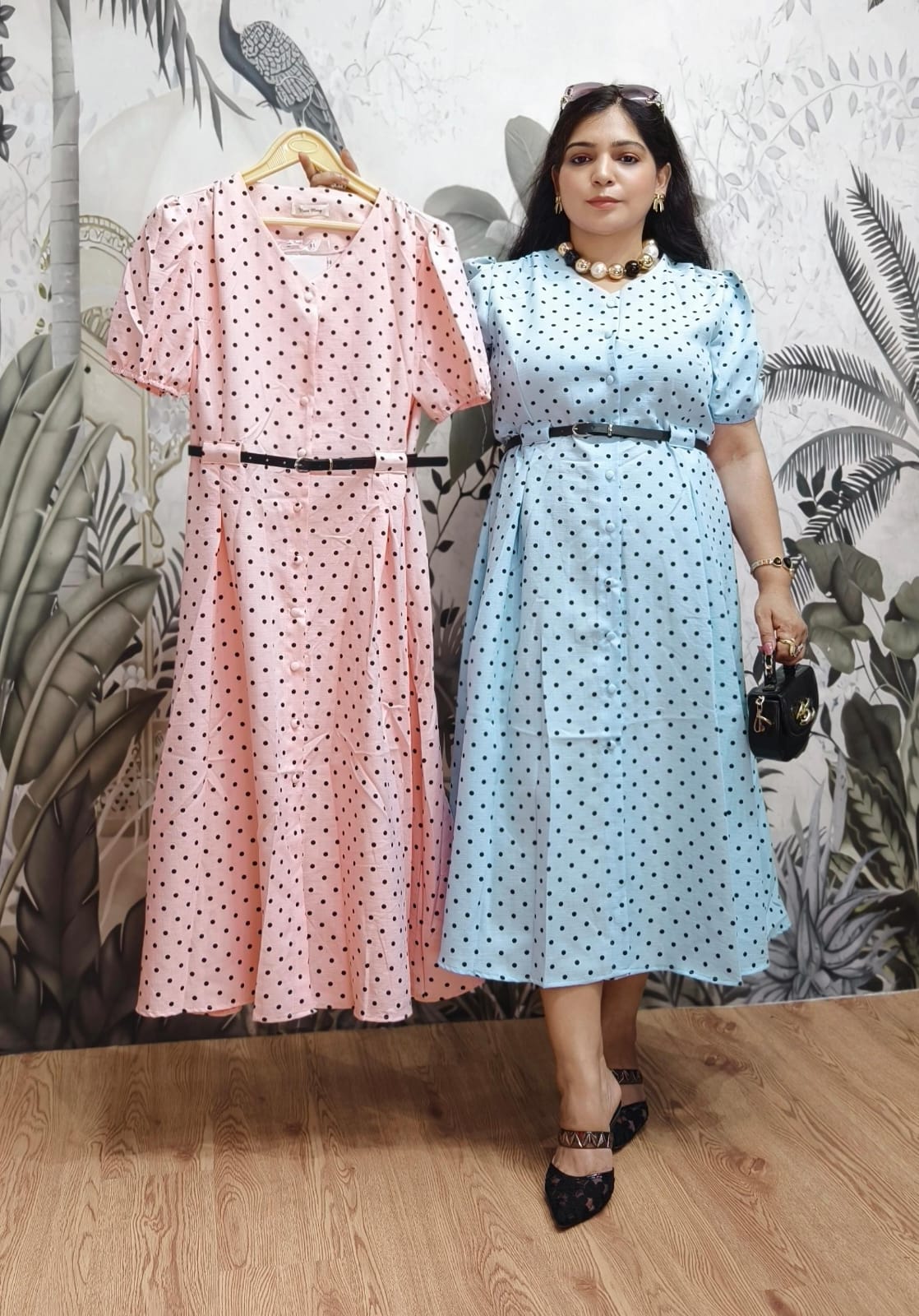 SKY BLUE,PINK AND MAROON IMPORTED COTTON FABRIC ONE PC DRESS WITH BELT
