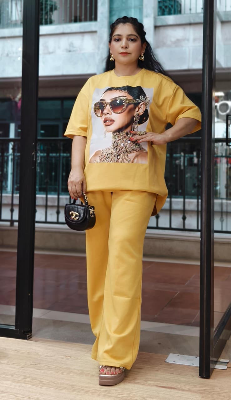 Premium Mustard and Black Figure Print Co-ord Set With Matching Pant ✨