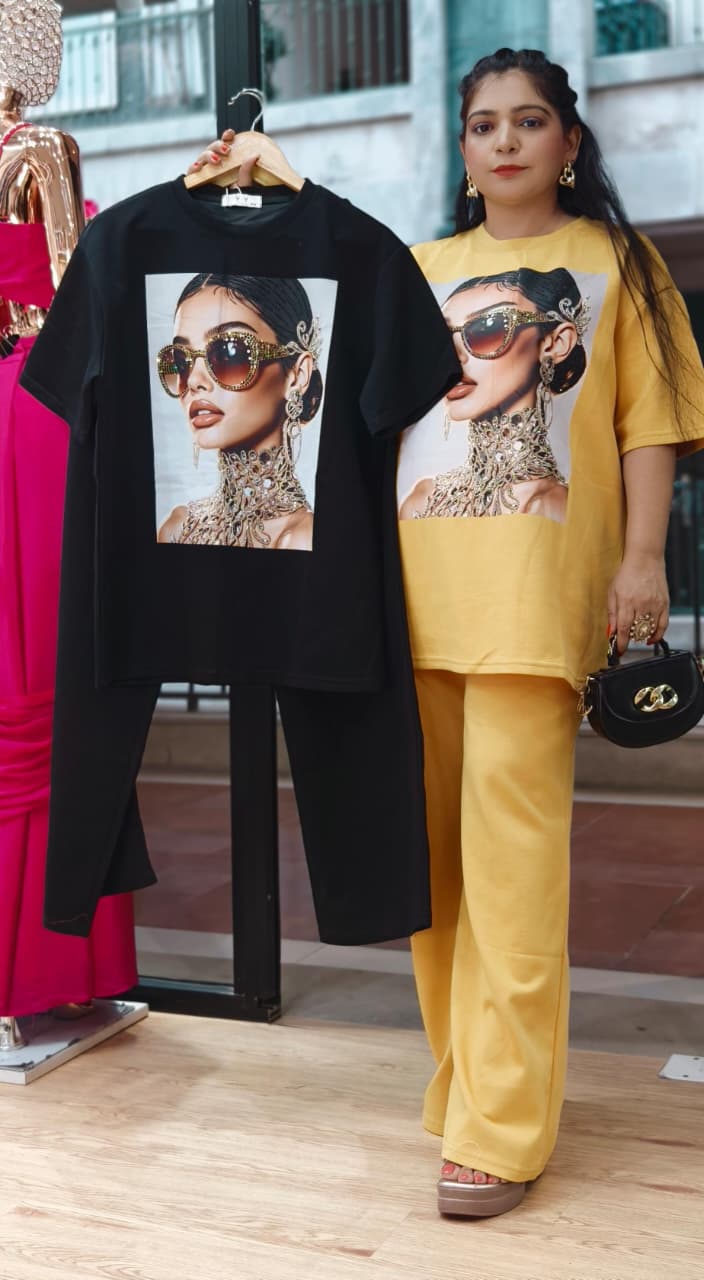 Premium Mustard and Black Figure Print Co-ord Set With Matching Pant ✨