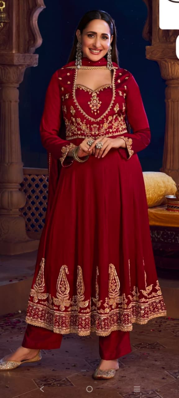 Premium Rust,Pink,Maroon and Teal Blue Dola Silk Anarkali Set With Heavy Embroidery & Matching Dupatta ✨