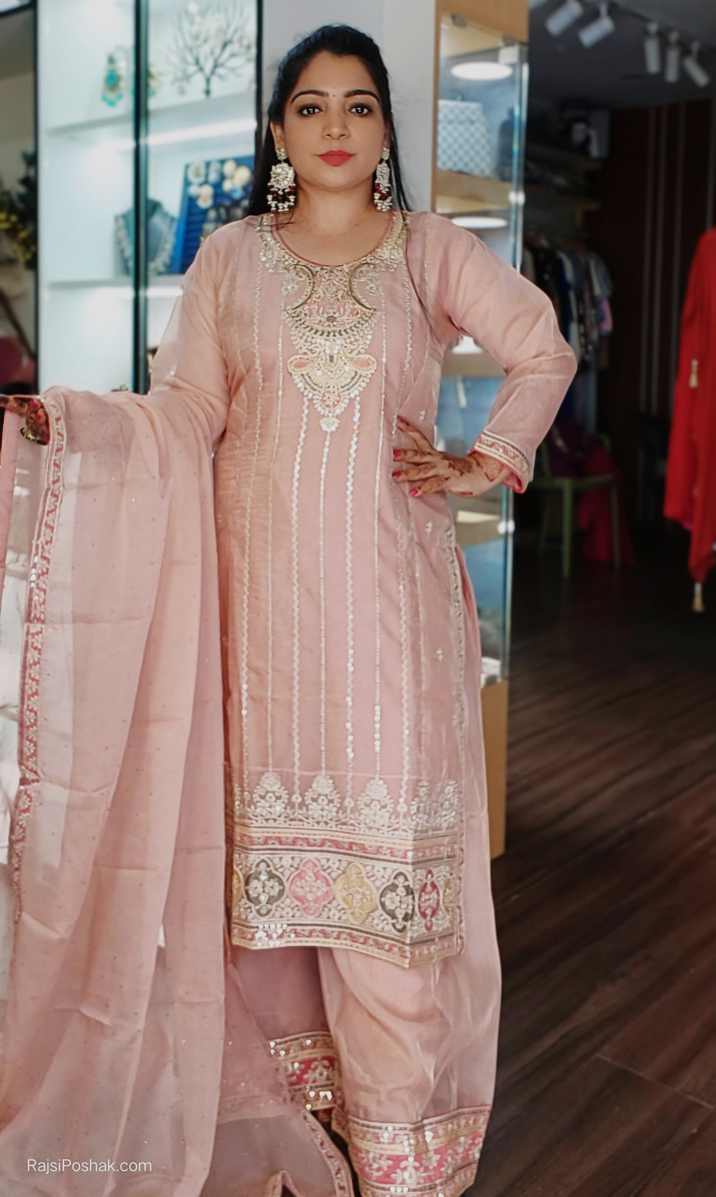 ELEGANT PASTEL GREEN AND BABY PINK SHARARA SET IN LUXURIOUS CHINON FOR FESTIVE OCCASIONS