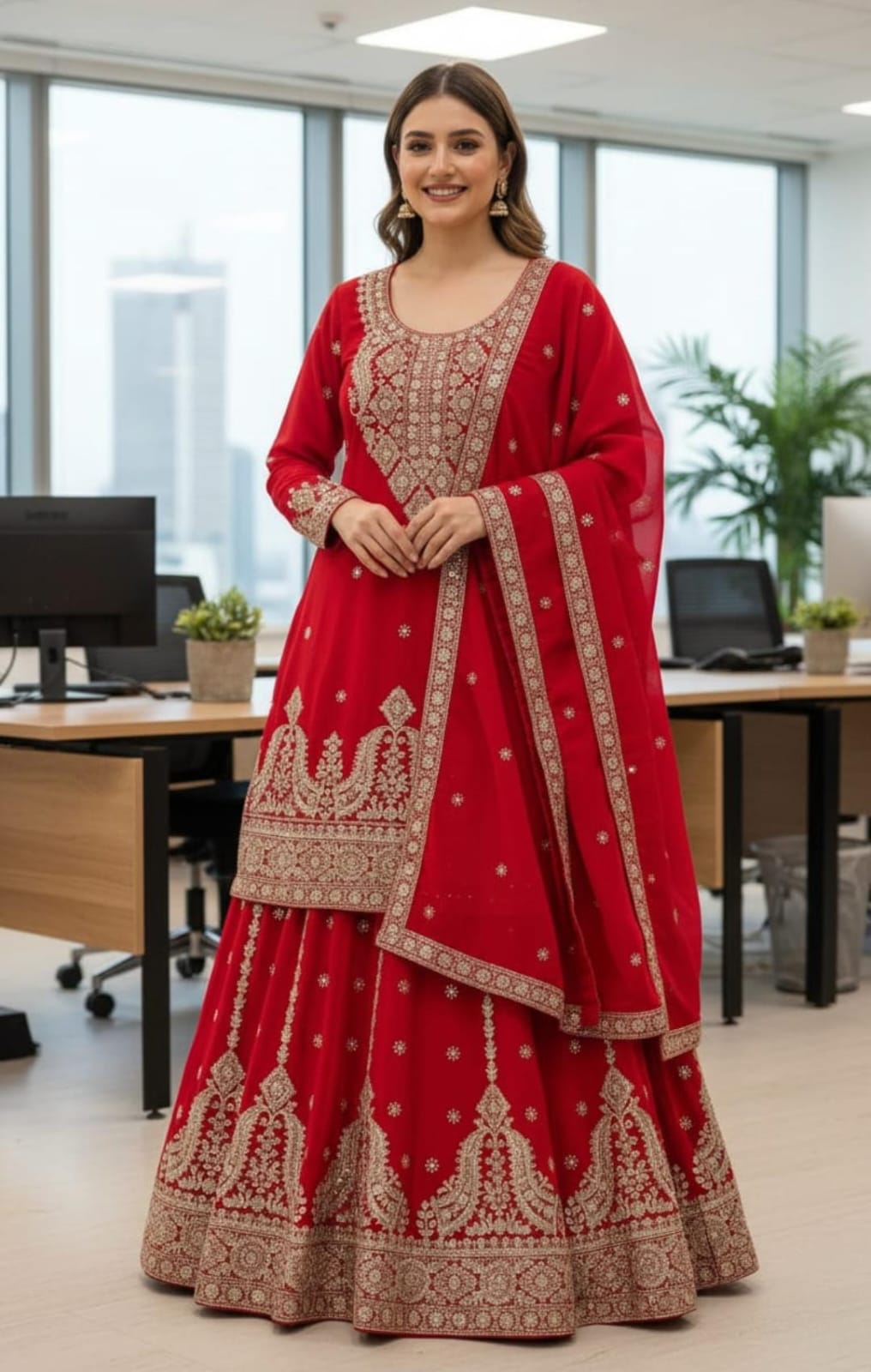PREMIUM CHINON SUIT WITH HEAVY DUPATTA AND SKIRT
